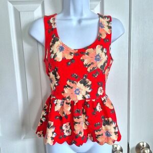 Postmark Anthropologie red floral open back sleeveless top women's XS